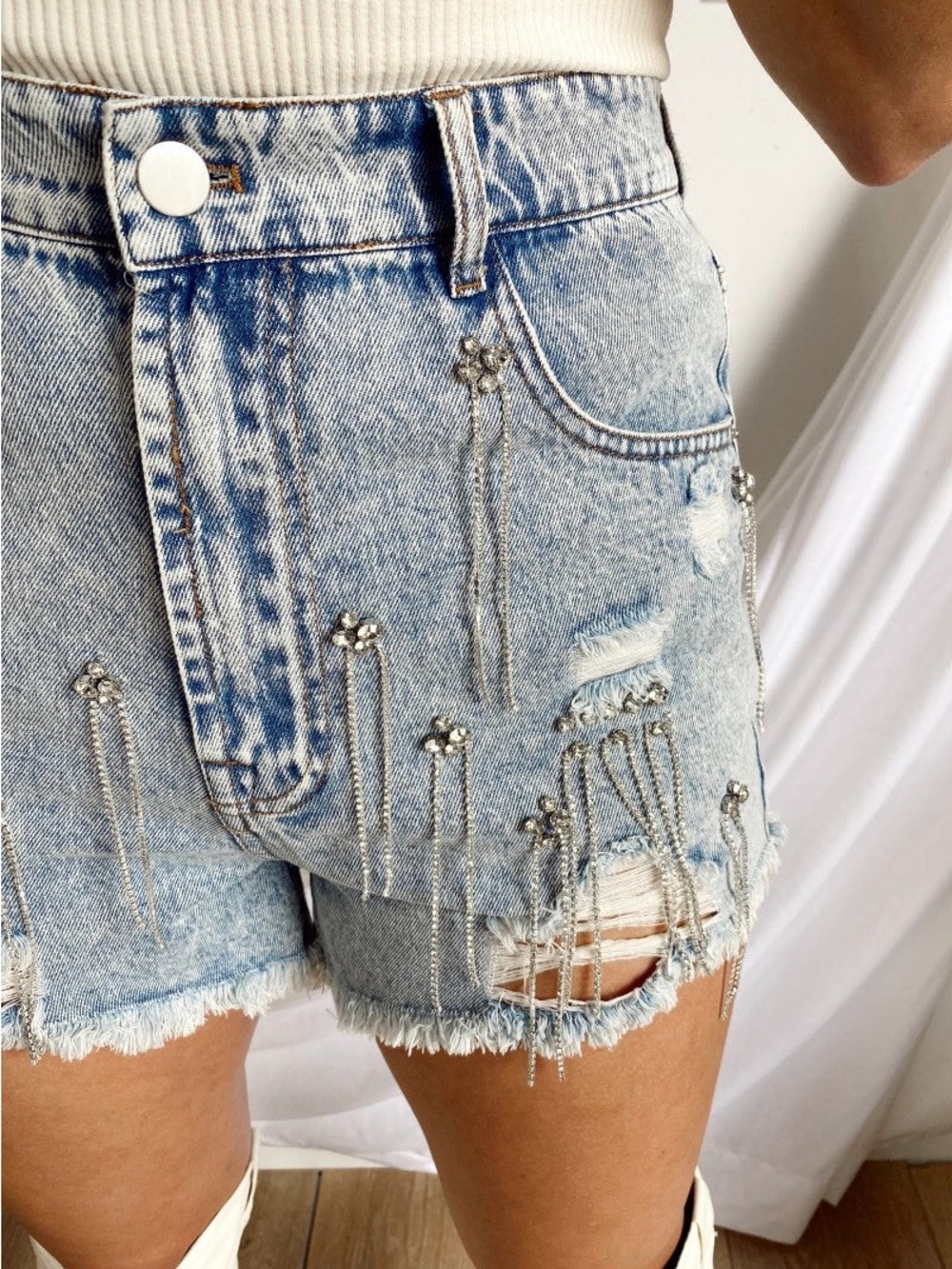 GeeGee Shine On Rhinestone Fringe Shorts NWOT